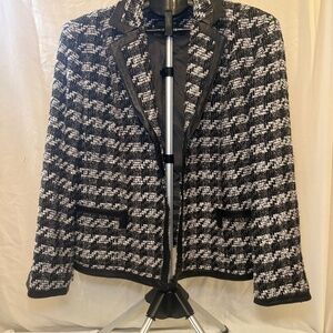 Jones New York Collection Women’s Tweed Blazer Black Leather Trim Size 22W Lined